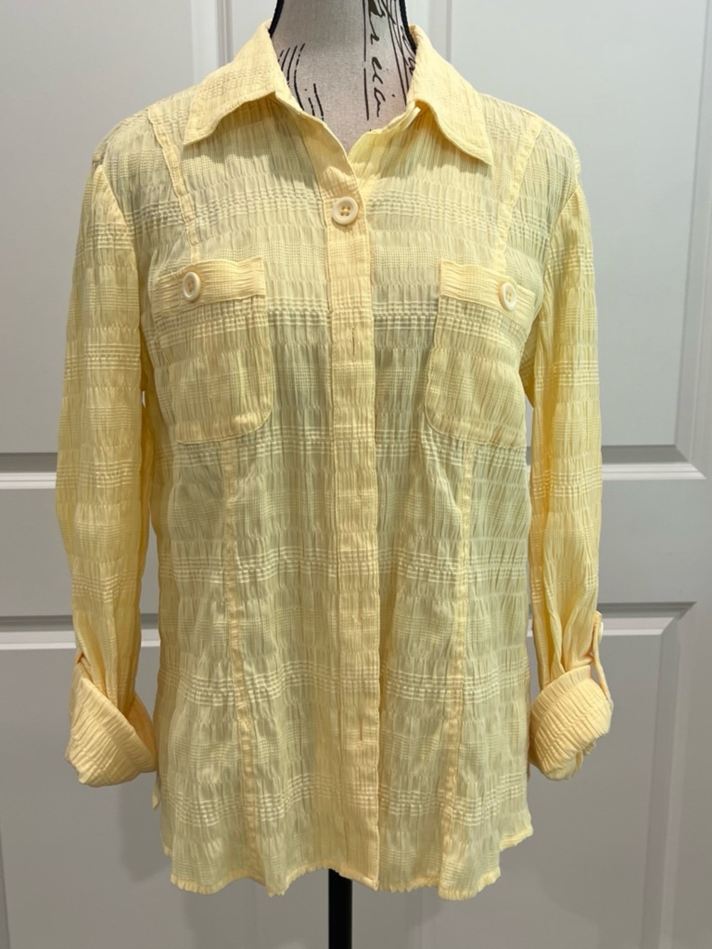 Christopher & Banks Yellow Women's Button-Front Textured Shirt. Size Large